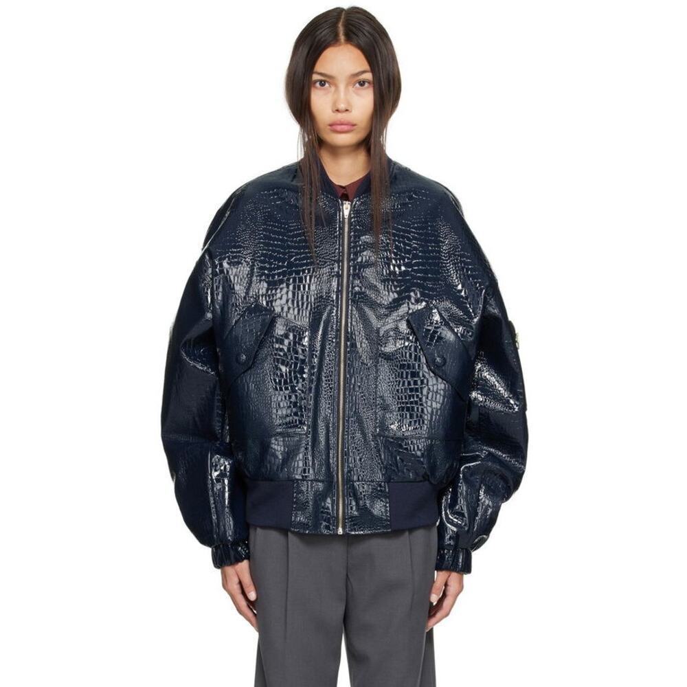 The Frankie Shop Hane Croc Faux Leather Bomber Jacket Streetwear Edgy Size XS/S